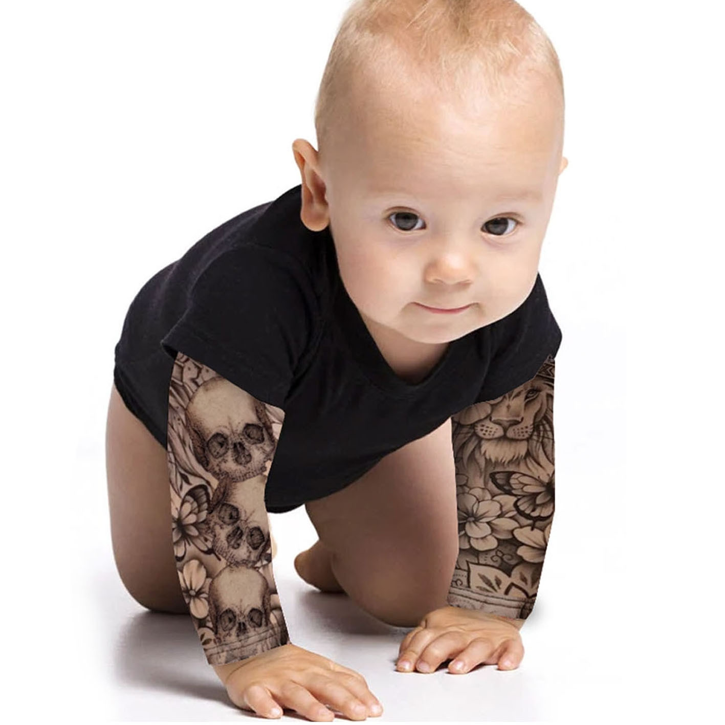 Body Bebê Rock Manguinha Tatoo Preto Rock
