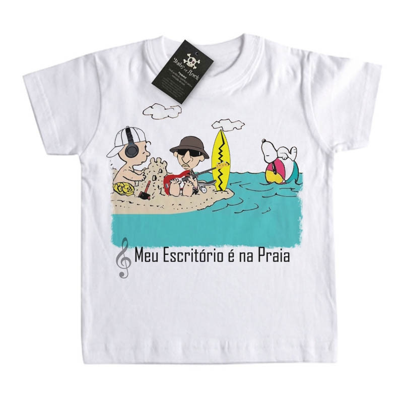 Camiseta Infantil Rock Meu escritorio é na praia - Charlie