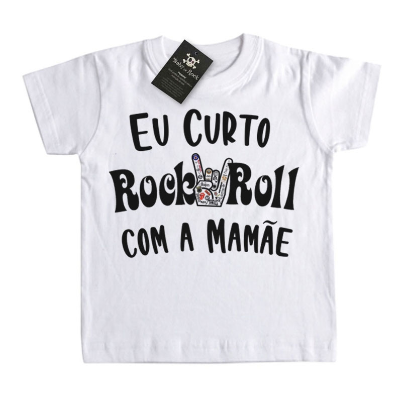 Camiseta Infantil Rock Curto rock com a minha mãe - mamãe