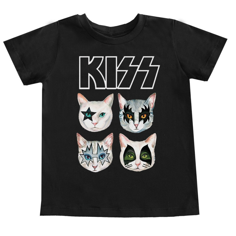 Camiseta Infantil Rock Kiss Cat preta