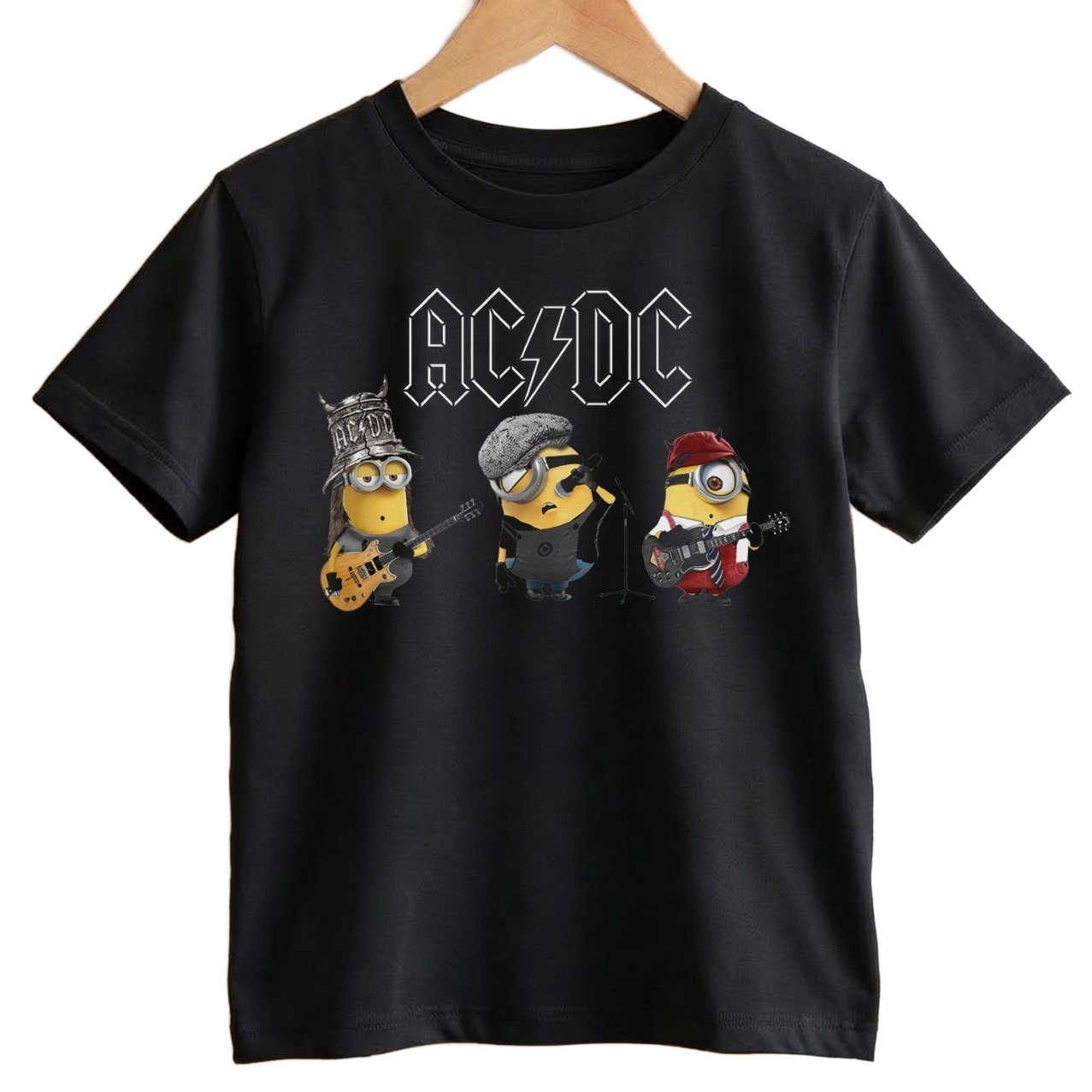 Camiseta Infantil Rock ACDC Minions - Preta