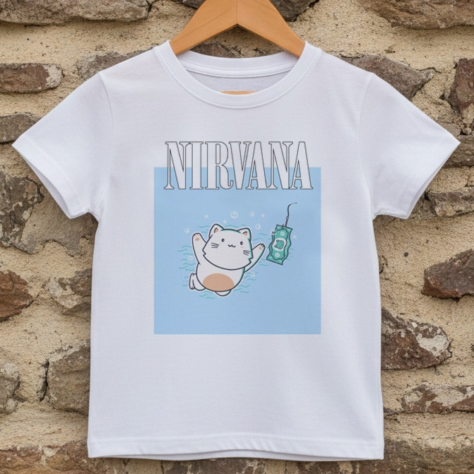 Camiseta Infantil Rock Nirvana Gato