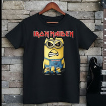 Camiseta Infantil Rock Iron Maiden Minions preta