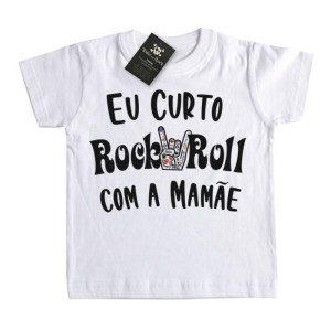 Camiseta Infantil Rock Curto rock com a minha mãe - mamãe
